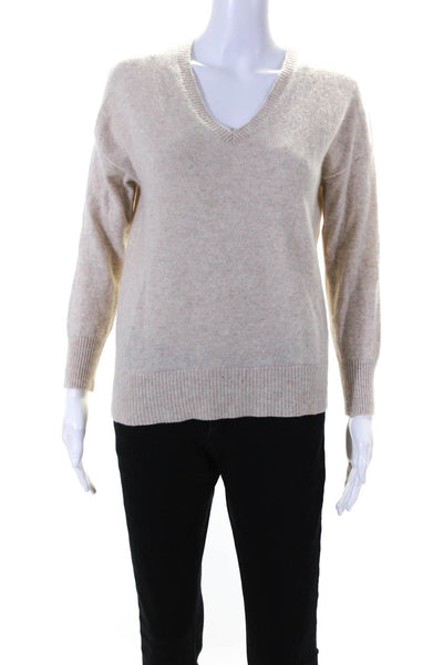 Naadam Womens Cashmere Knit V-Neck Long Sleeve Pullover Sweater Beige Size S