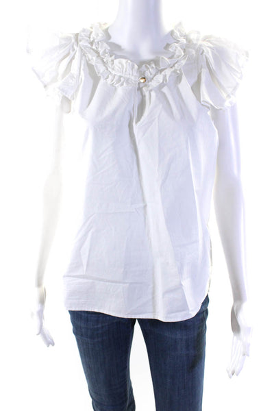 Never A Wallflower Womens Ruffled Short Sleeved Buttoned Blouse White Size S