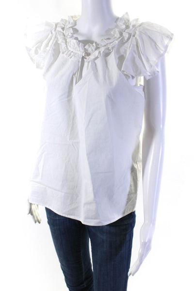 Never A Wallflower Womens Ruffled Short Sleeved Buttoned Blouse White Size S