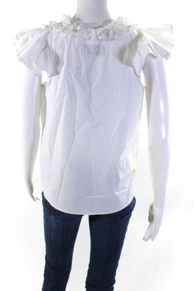 Never A Wallflower Womens Ruffled Short Sleeved Buttoned Blouse White Size S