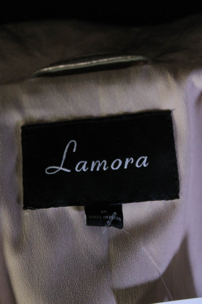 Lamora Womens Leather Zippered Collar Long Sleeved Jacket Rose Gold Tone Size M