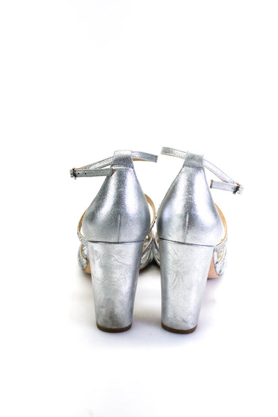 Badgley Mischka Womens Rhinestone Buckled T Strap High Heels Silver Tone Size 10