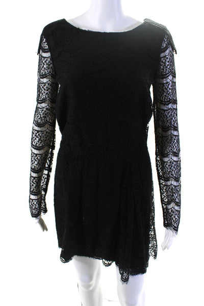 Marissa Webb Womens Black Lace Scoop Neck Long Sleeve Shift Dress Size XS