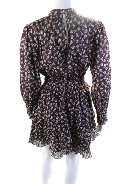 La Vie Womens Purple Cotton Floral Crew Neck Long Sleeve Shift Dress Size M
