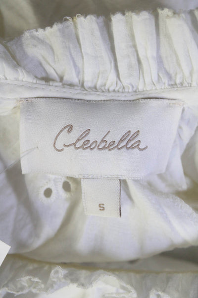 Cleobella Womens 3/4 Sleeve Crew Neck Eyelet Top White Cotton Size Small