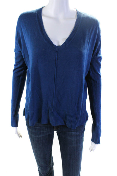 John + Jenn Womens Long Sleeve V Neck Side Slit Boxy Sweater Blue Size XS