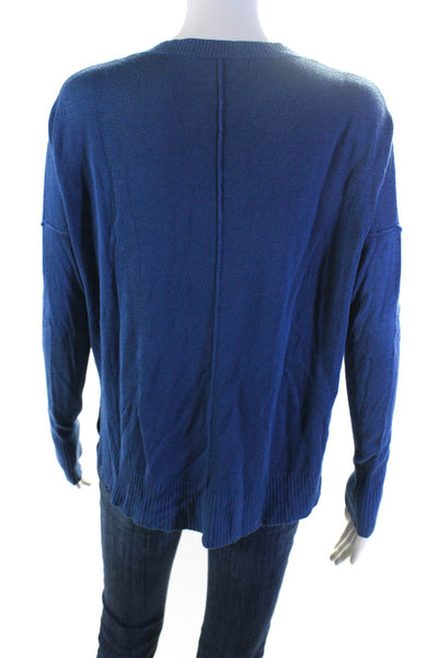 John + Jenn Womens Long Sleeve V Neck Side Slit Boxy Sweater Blue Size XS