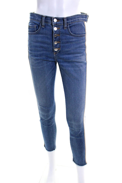 Veronica Beard Jeans Womens Striped Trim Fringe Debbie 10" Skinny Jeans Blue 27