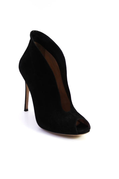 Gianvito Rossi Womens Stiletto Peep Toe Pumps Black Suede Size 38.5