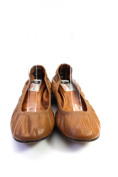 Lanvin Womens Slip On Perforated Classic Ballet Flats Brown Leather Size 39