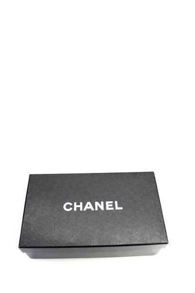 Chanel Womens Slip On Cap Toe Ballet Flats Gray Black Leather Size 38.5