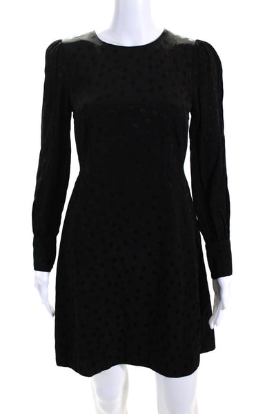 J Crew Womens Embroidered Spot Print Lined Long Sleeve A-Line Dress Black Size 0