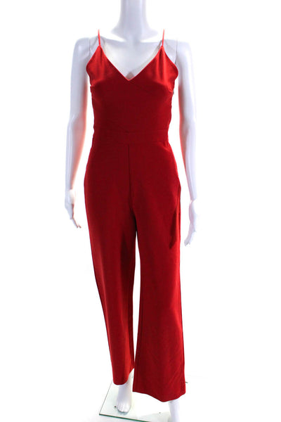 Likely Womens Spaghetti Strap V-Neck Straight Leg One Piece Jumpsuit Red Size 8