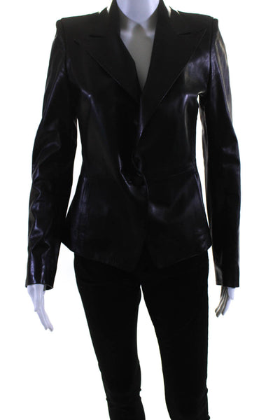 The Row Womens Leather Silk Lined One Button Notched Collar Blazer Black Size 6