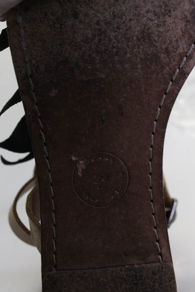 Leifsdottir Womens Canvas Bow Flat Ankle Strap Sandals Beige Leather Size 37 7