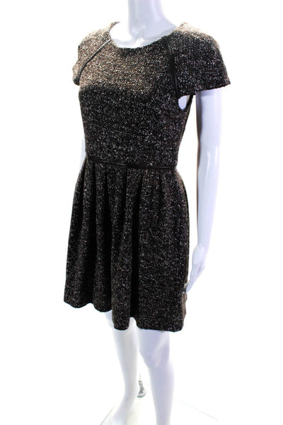 Tibi Women's Cap Sleeve Tweed Mini Dress Black Brown Size 4