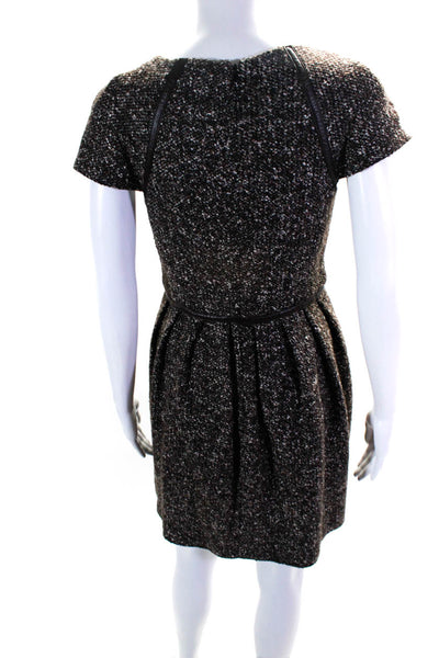 Tibi Women's Cap Sleeve Tweed Mini Dress Black Brown Size 4