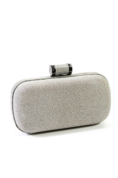 Halston Heritage Pebbled Suede Oval Chain Strap Clutch Bag Gray Size S