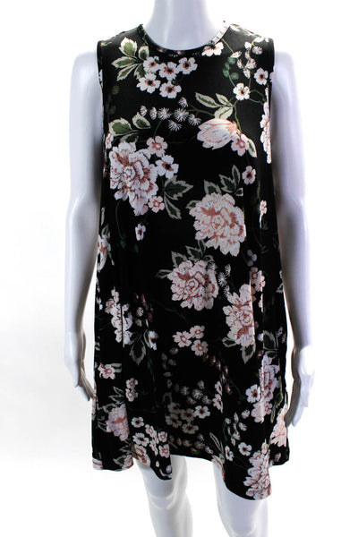 Nicole Miller Womens Floral Sleeveless Stretch Knit Shift Dress Black Pink Small