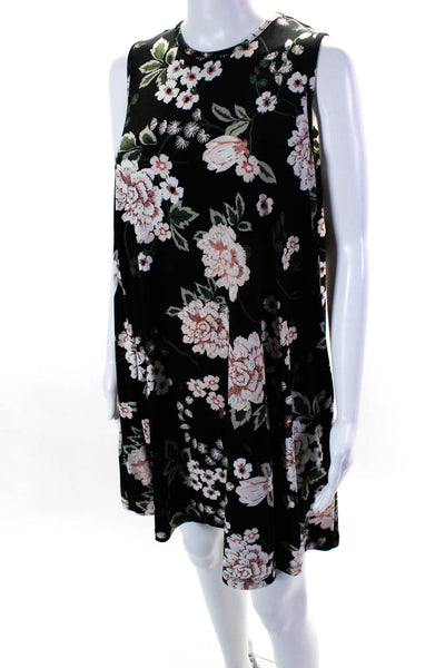 Nicole Miller Womens Floral Sleeveless Stretch Knit Shift Dress Black Pink Small