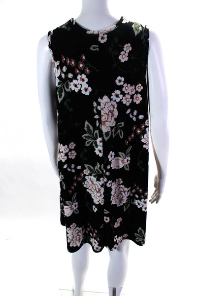 Nicole Miller Womens Floral Sleeveless Stretch Knit Shift Dress Black Pink Small