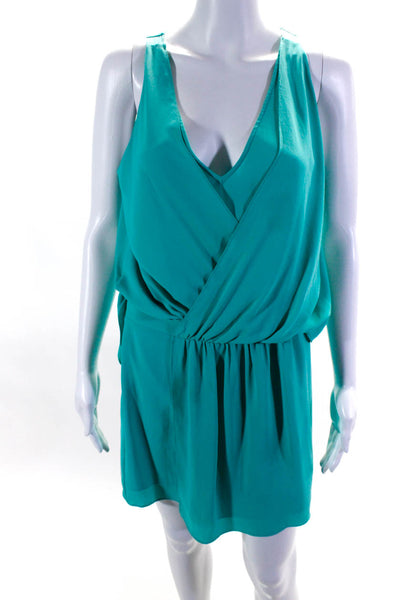 Elizabeth and James Womens Draped Surplice Mini Sheath Dress Turquoise Size 4