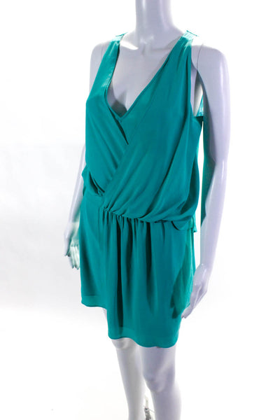 Elizabeth and James Womens Draped Surplice Mini Sheath Dress Turquoise Size 4