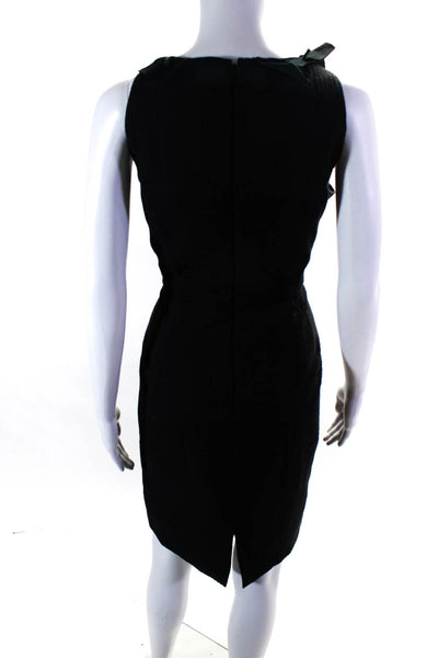 Carmen Marc Valvo Grosgrain Trim Jacquard Sleeveless Sheath Dress Black Size 8