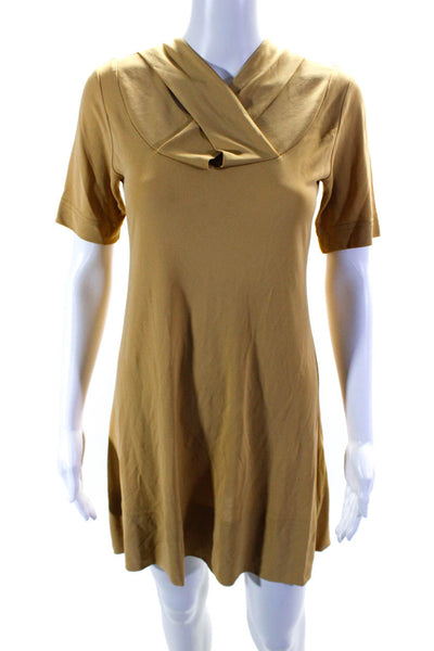 Leyendecker Womens Crossover Knit Short Sleeve Sheath Dress Yellow Size 4