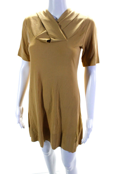 Leyendecker Womens Crossover Knit Short Sleeve Sheath Dress Yellow Size 4