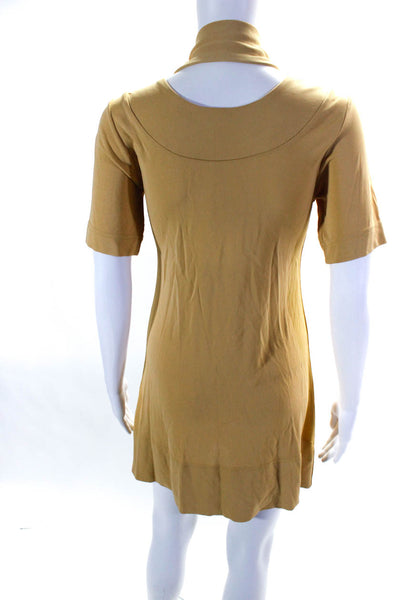 Leyendecker Womens Crossover Knit Short Sleeve Sheath Dress Yellow Size 4