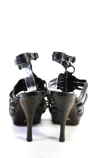 Vera Wang Lavender Label Womens Strappy Stiletto Sandals Black Leather Size 6.5