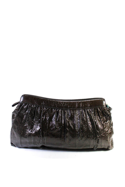 Goldenbleu Womens Large Zip Top Patent Leather Clutch Handbag Dark Brown