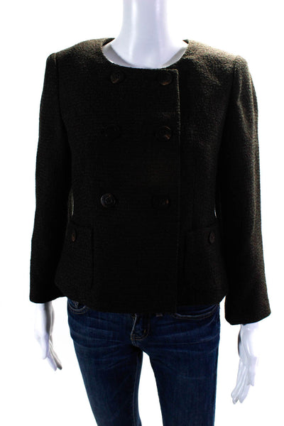 Badgley Mischka Womens Asymmetrical Button Up Boucle Jacket Brown Green Size 8