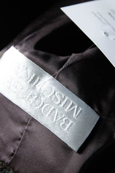 Badgley Mischka Womens Asymmetrical Button Up Boucle Jacket Brown Green Size 8