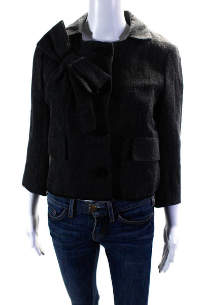 Hache Womens Woven Bow Button Up Collared Jacket Dark Gray Size EU 40