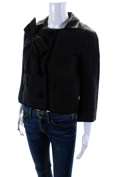 Hache Womens Woven Bow Button Up Collared Jacket Dark Gray Size EU 40