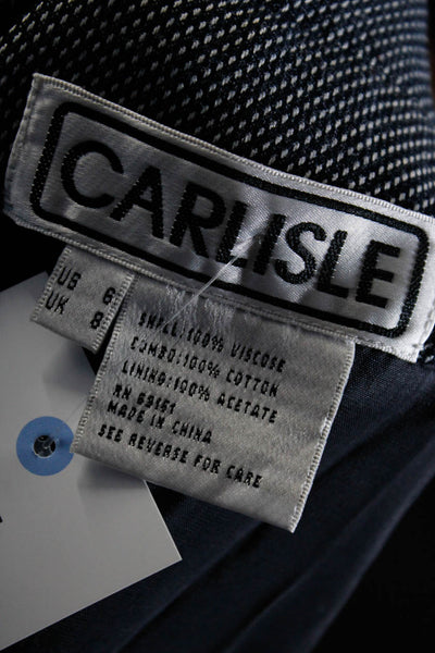 Carlisle Womens Micro Check One Button Blazer Jacket Navy Blue White Size 6