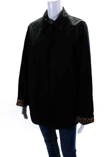 Dennis Basso Womens Collared Snap Coat Jacket Black Size Extra Small