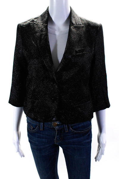 Iisli Womens Woven Metallic Peak Lapel Blazer Jacket Black Size 6
