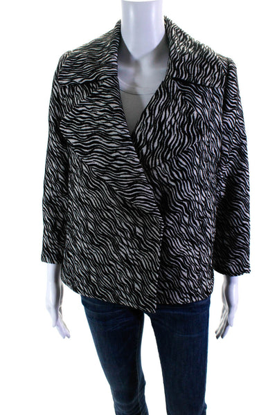 Tracy Reese Womens Striped Animal Print Jacquard Blazer Jacket Black White Small