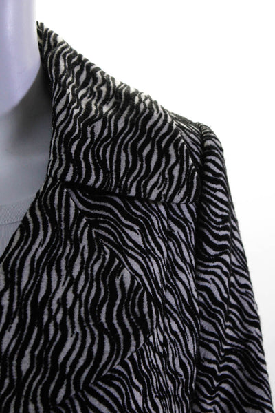 Tracy Reese Womens Striped Animal Print Jacquard Blazer Jacket Black White Small