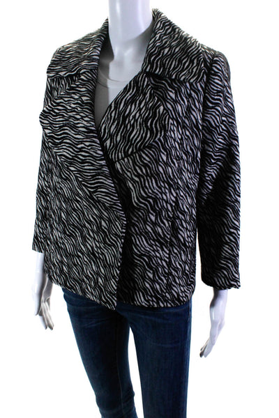 Tracy Reese Womens Striped Animal Print Jacquard Blazer Jacket Black White Small