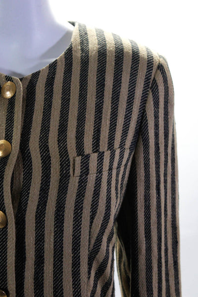 Rena Lange Womens Long Woven Stripe Button Up Jacket Beige Black Silk Size IT 42