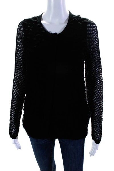 Manoush Womens Loose Knit Mesh Ruffle Snap Cardigan Sweater Black Size Medium