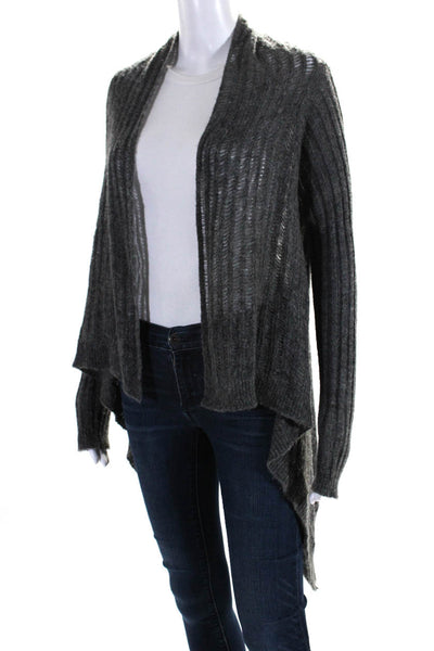 Ange Women's Open Front Long Sleeves Open Knit Cardigan Sweater Gray One Size