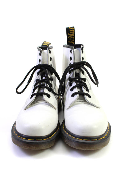 Dr. Martens Womens Lace Up Round Toe Combat Boots White Leather Size 8