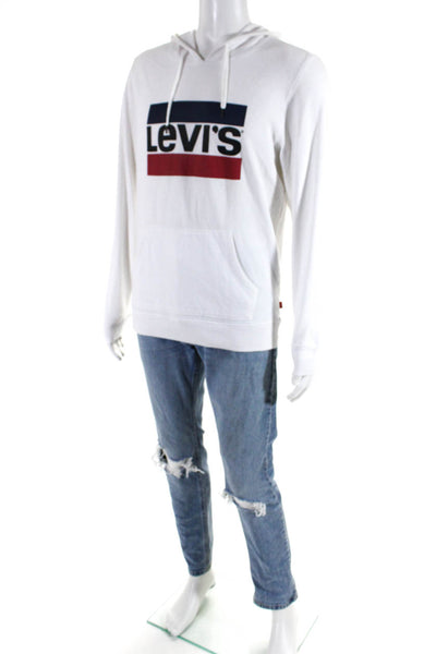 Levis Mens Jeans Pullover Hoodie Blue White Size 30X 32 Medium Lot 2
