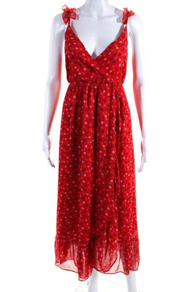 Madewell Womens Metallic Floral Print Sleeveless Empire Waist Dress Red Size 2