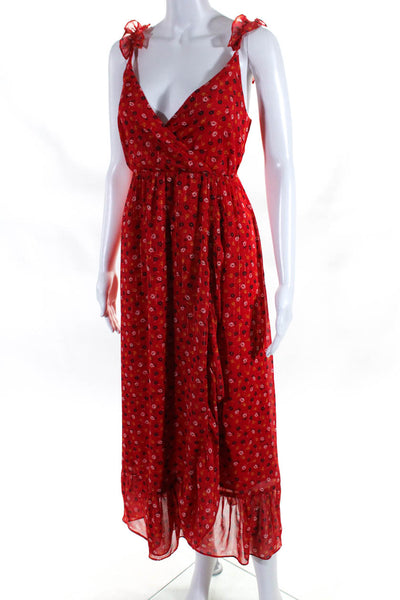 Madewell Womens Metallic Floral Print Sleeveless Empire Waist Dress Red Size 2